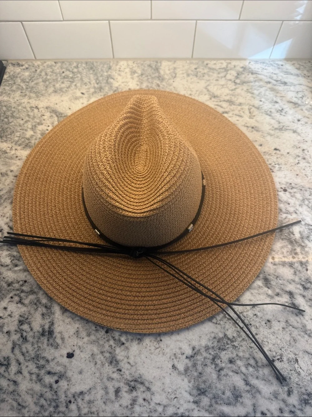Vince Camuto Tan Straw Sun Hat with Black Band
